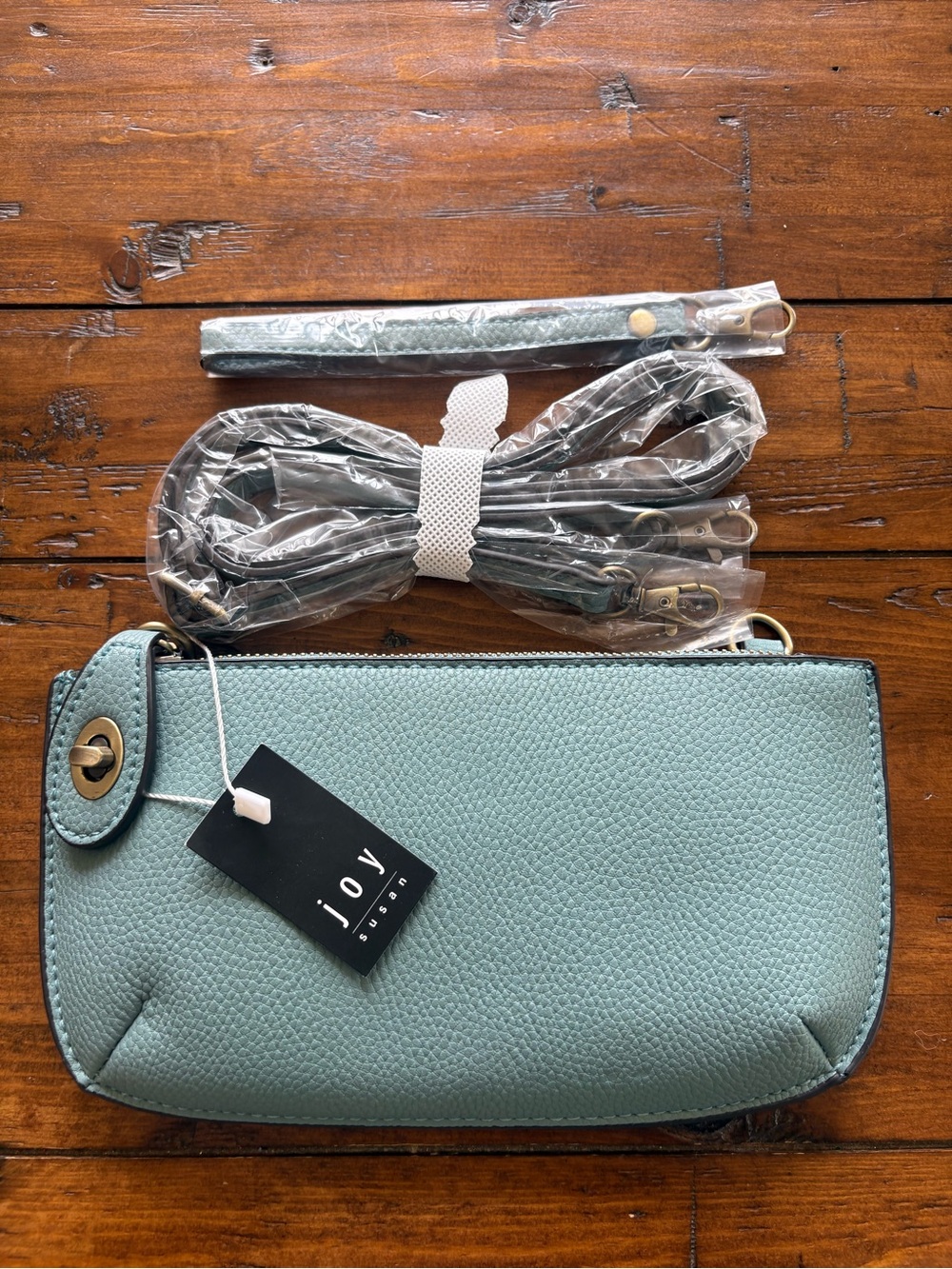 Joy Susan Sage Green Zip Wallet with Gold Hardware
